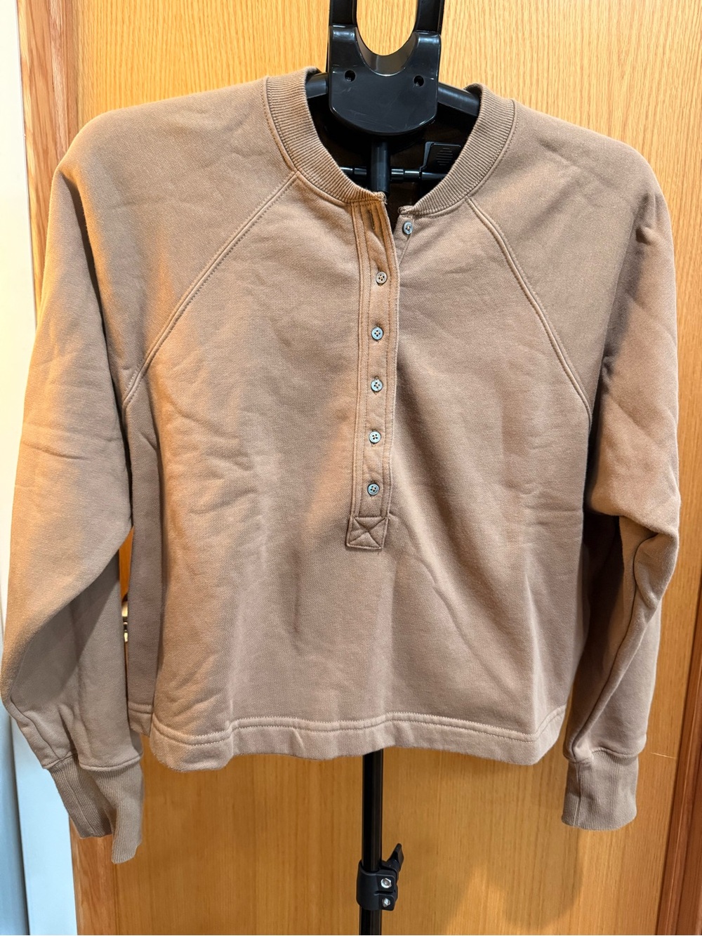 Marissa Webb Brown Plush Plunge Henley Sweatshirt